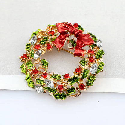 Colorful Rhinestone Bowtie Wreath Brooch For Christmas