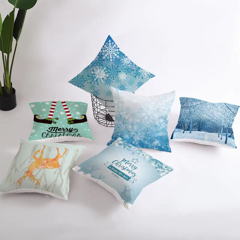 Christmas Snowflake Print Polyester Pillowcase For Home Decor