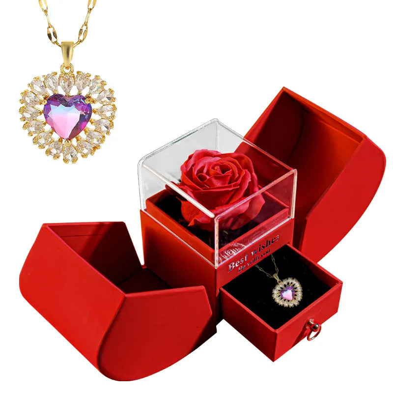 Elegant Christmas Rose Jewelry Box & Necklace