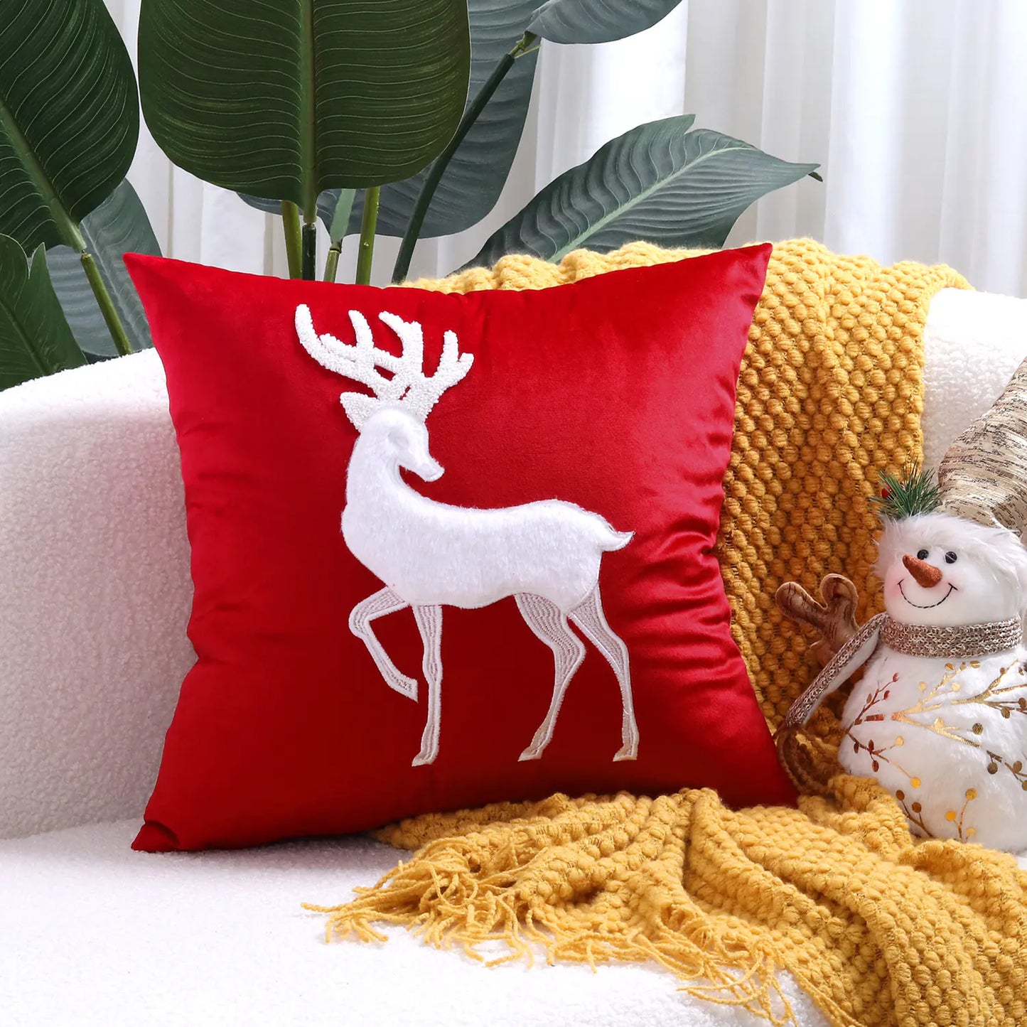 Christmas Tree Gold Foil Deer Cushion Cover For Home Decor