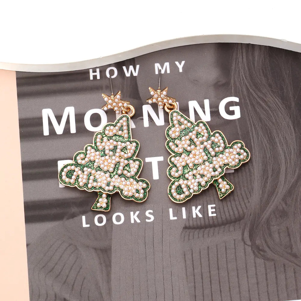 Fashionable Star Letter Pearl Christmas Tree Earrings