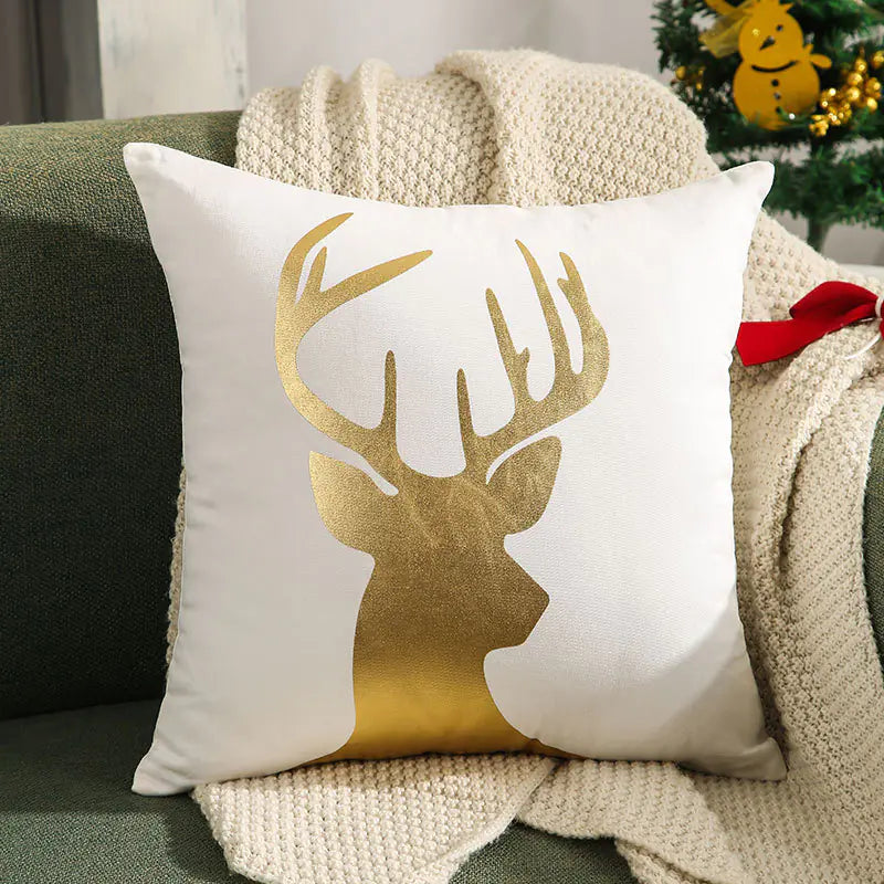 Christmas Tree Gold Foil Deer Cushion Cover For Home Decor