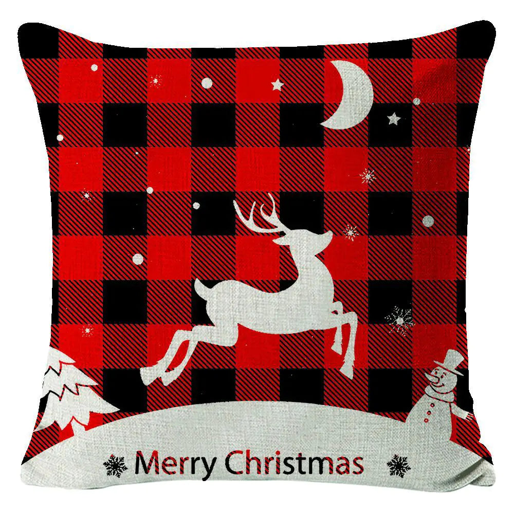 Christmas Elk Print Linen Pillow Cover For Home Decor