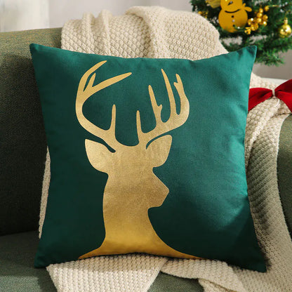 Christmas Tree Gold Foil Deer Cushion Cover For Home Decor