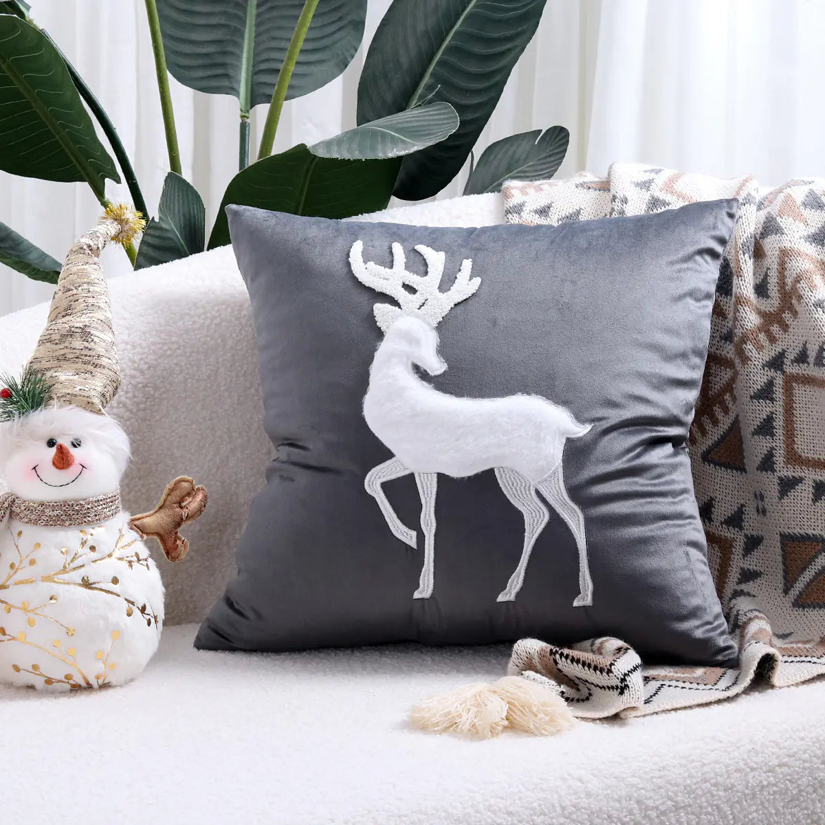 Christmas Tree Gold Foil Deer Cushion Cover For Home Decor