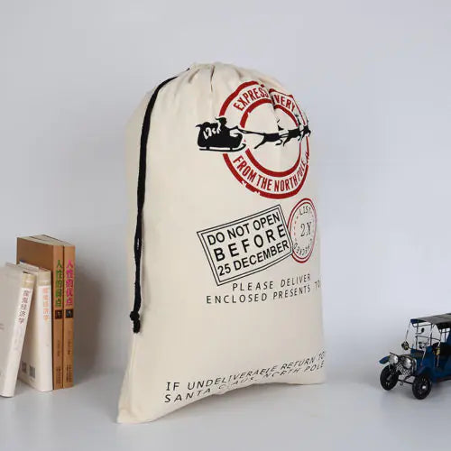 Cotton Eco-Friendly Christmas Gift Bag With Reindeer For Home Decor