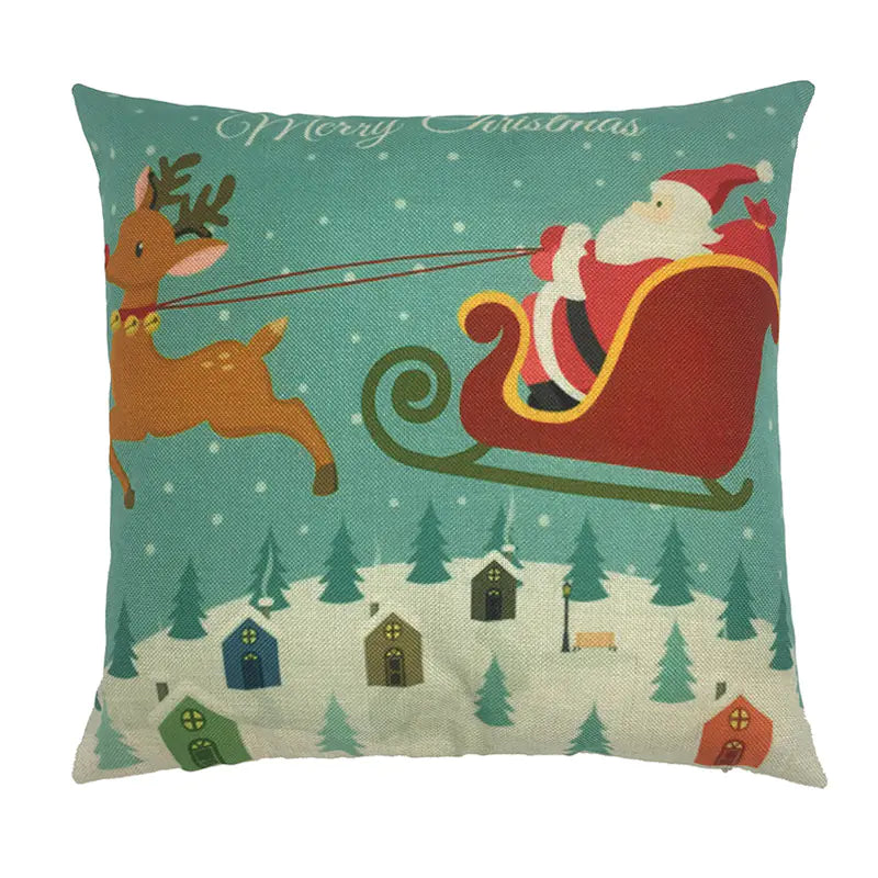 Christmas Santa & Reindeer Cotton Linen Pillow Covers