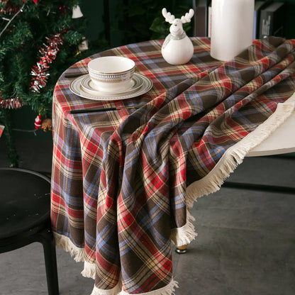Imanqi Checkered Christmas Tablecloth With Tassels For Home Decor