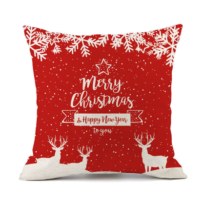Christmas Reindeer Santa Claus Festive Printed Linen Cushion For Home Decor