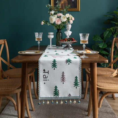 Modern Minimalist Christmas Table Runner With Tassels For Home Decor