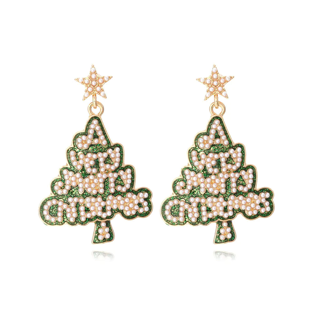 Fashionable Star Letter Pearl Christmas Tree Earrings