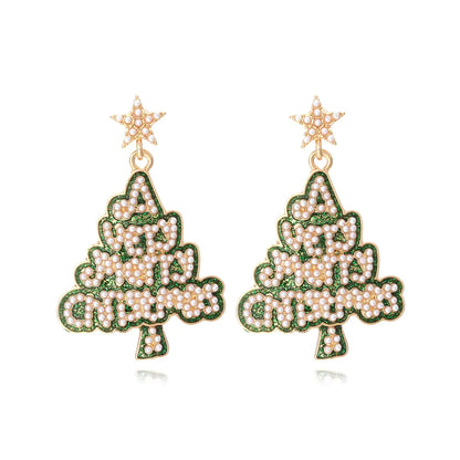 Fashionable Star Letter Pearl Christmas Tree Earrings