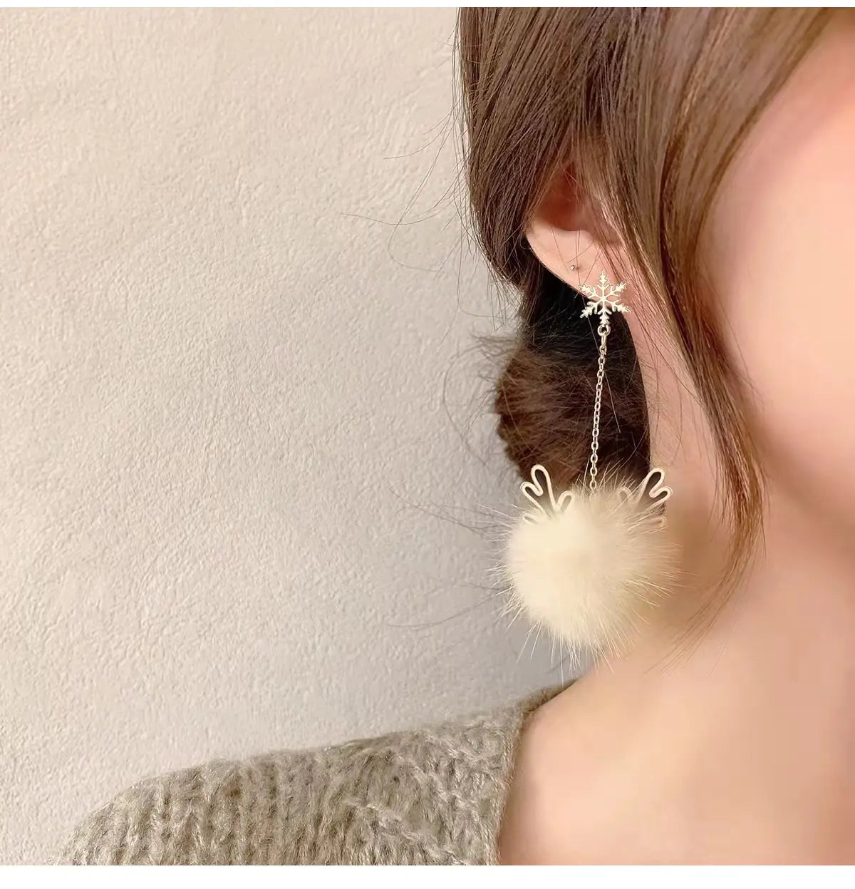 Women's Christmas Snowflake Antler Hair Ball Earrings
