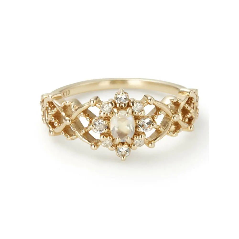 Christmas Ring With First Snow Crystal & Moonstone