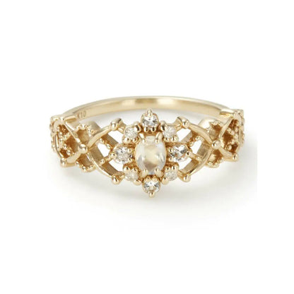 Christmas Ring With First Snow Crystal & Moonstone