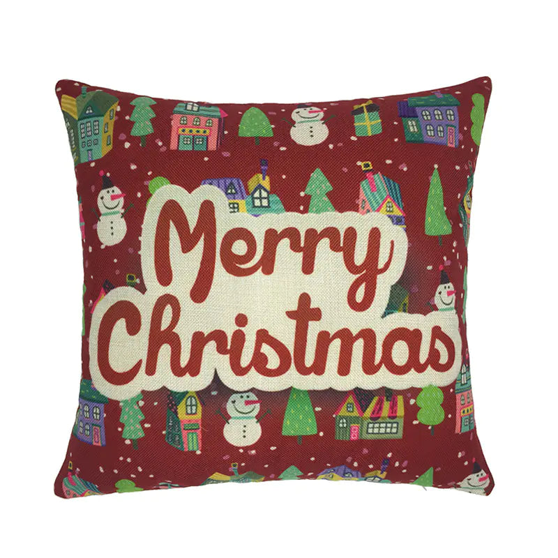 Christmas Santa & Reindeer Cotton Linen Pillow Covers