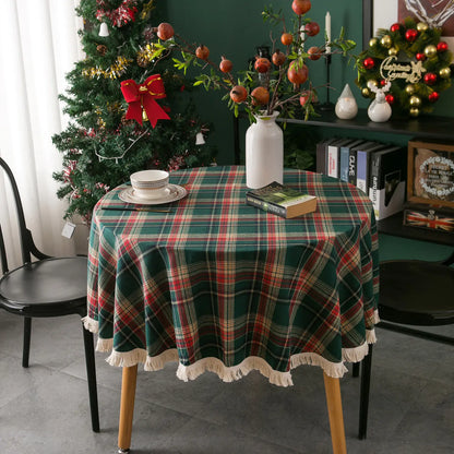 Imanqi Checkered Christmas Tablecloth With Tassels For Home Decor
