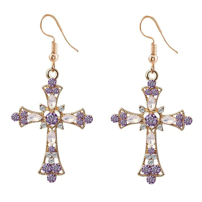 Cross Pendant Earrings & Necklace Set For Christmas