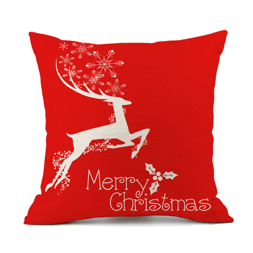 Christmas Reindeer Santa Claus Festive Printed Linen Cushion For Home Decor