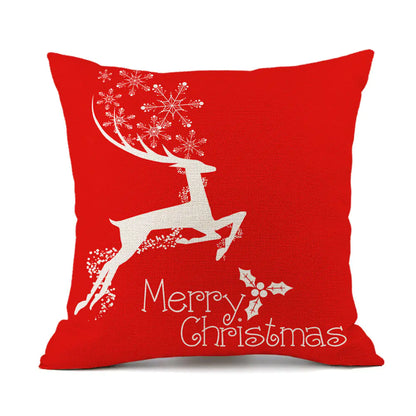 Christmas Reindeer Santa Claus Festive Printed Linen Cushion For Home Decor