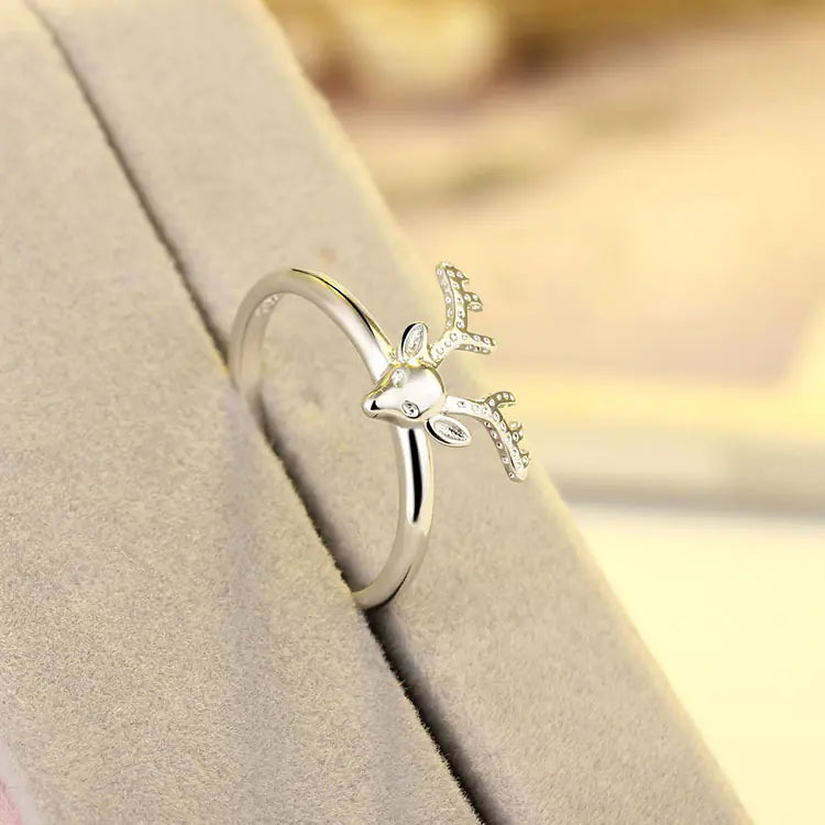 Silver & Platinum Plated Reindeer Ring Ladies Christmas Gift