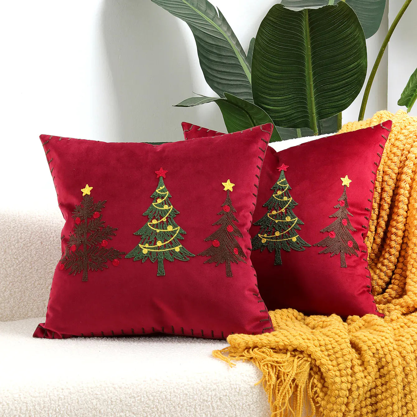 Christmas Tree Gold Foil Deer Cushion Cover For Home Decor