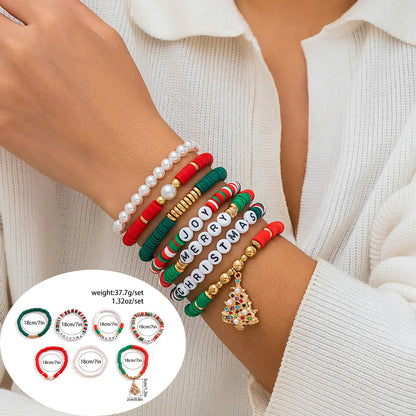 European American Christmas Letters Beaded Bracelet Set