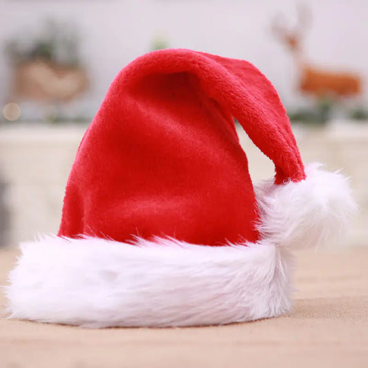 Thick Plush Red Christmas Hat With Big Pom Pom