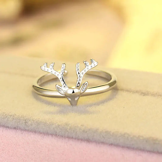 Silver & Platinum Plated Reindeer Ring Ladies Christmas Gift