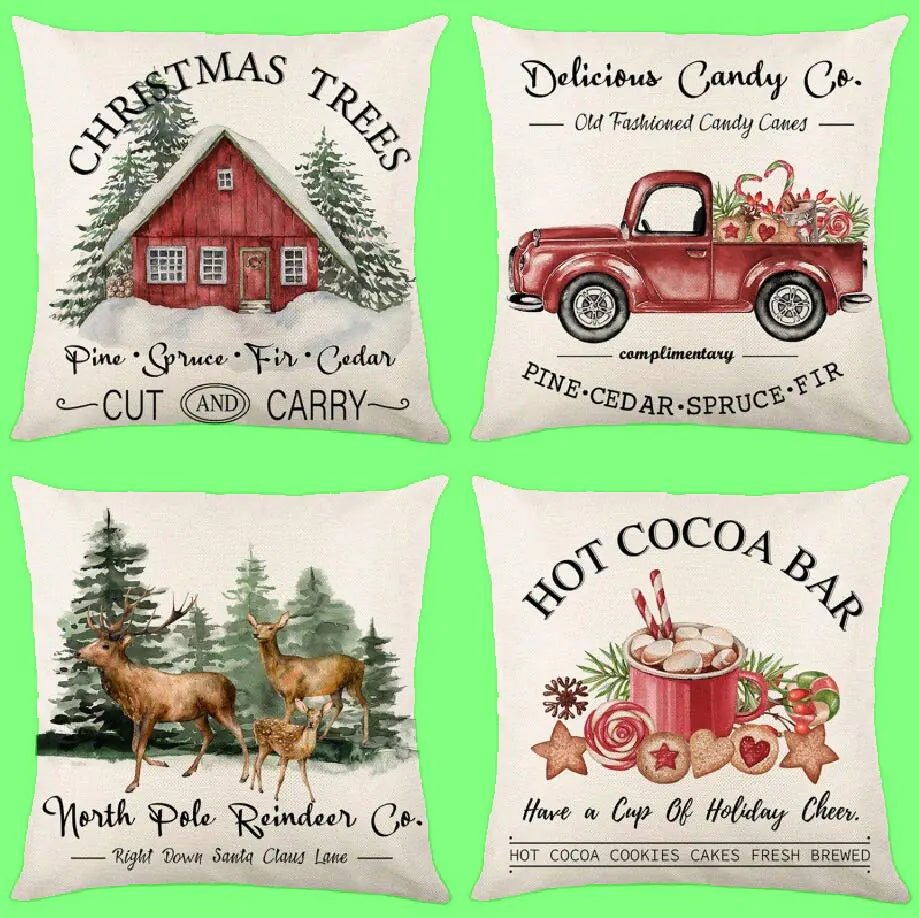 Christmas Tree Elk Print Pillow For Home Decor