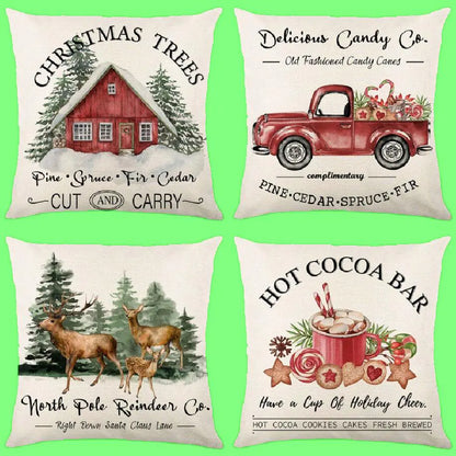 Christmas Tree Elk Print Pillow For Home Decor