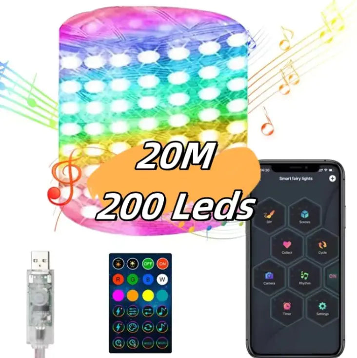 Christmas LED Remote Control RGB Smart Lights For Home Decor