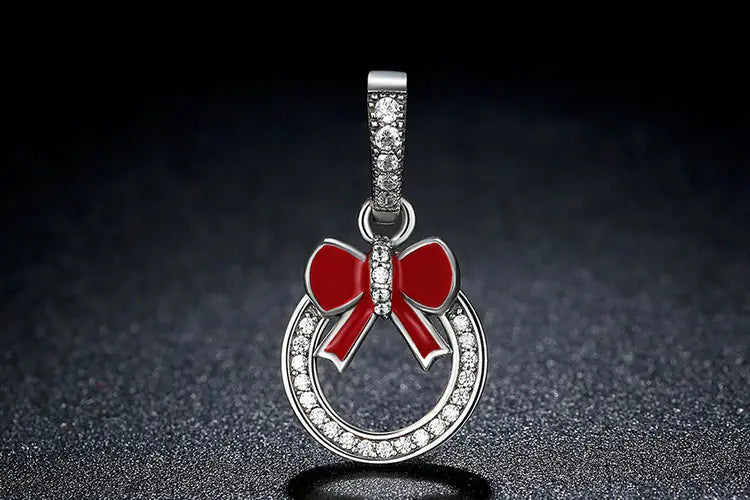 S925 Silver Beaded Bracelet Christmas Wreath Charm