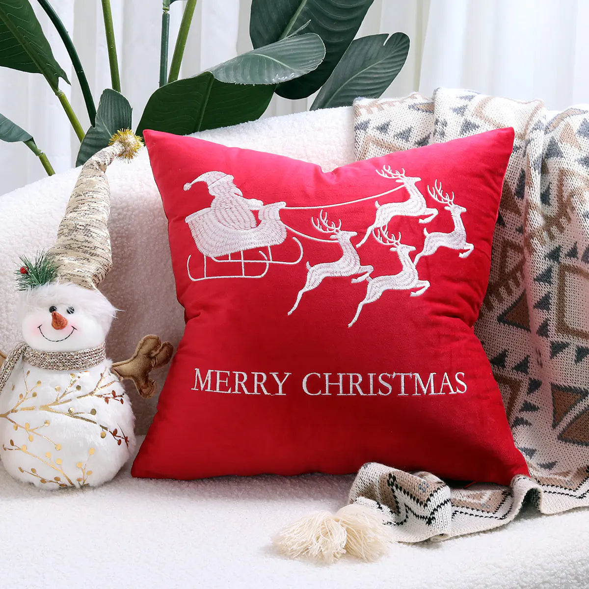 Christmas Tree Gold Foil Deer Cushion Cover For Home Decor