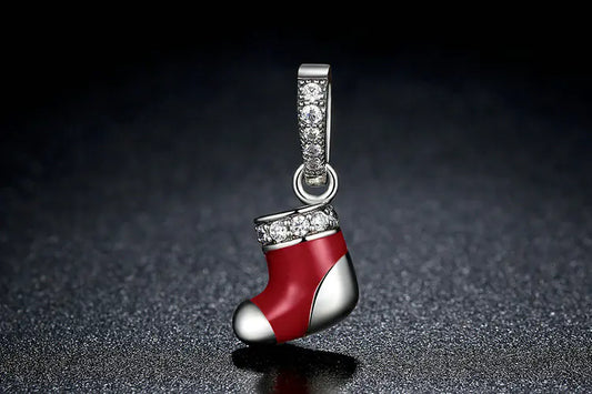 S925 Silver Beaded Bracelet Christmas Stocking Charm