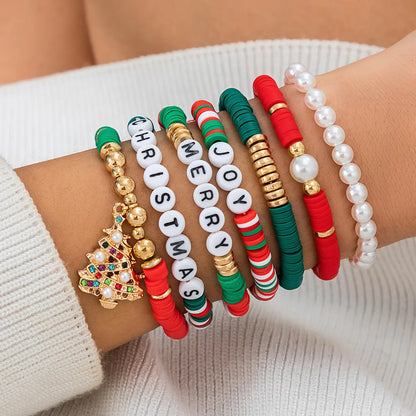 European American Christmas Letters Beaded Bracelet Set