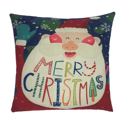 Christmas Santa & Reindeer Cotton Linen Pillow Covers