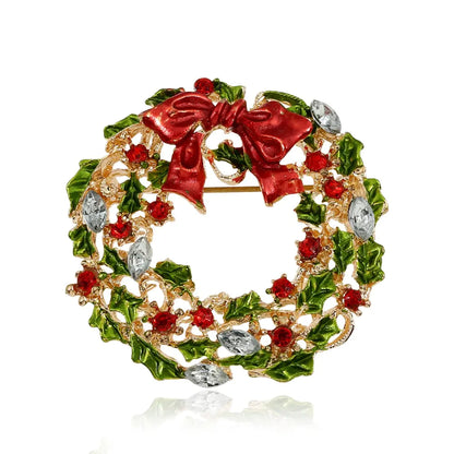 Colorful Rhinestone Bowtie Wreath Brooch For Christmas