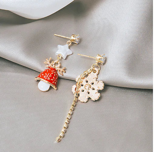 Vintage Christmas Snowflake Bell Tassel Earrings
