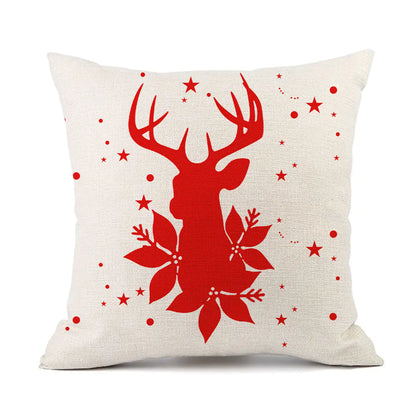 Christmas Reindeer Santa Claus Festive Printed Linen Cushion For Home Decor