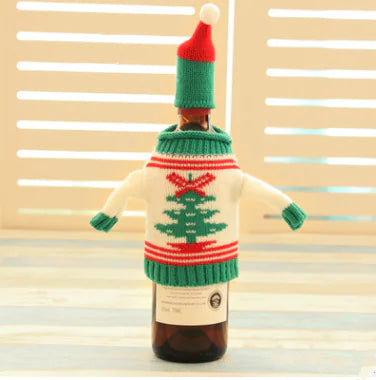 Knit Christmas Wine Set With Bottle Cover For Home Decor