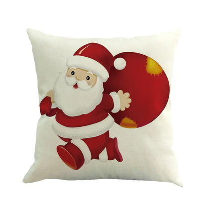 Christmas Pillow Cover With Reindeer & Santa Design For Home Decor