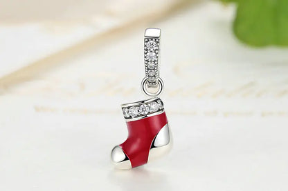 S925 Silver Beaded Bracelet Christmas Stocking Charm