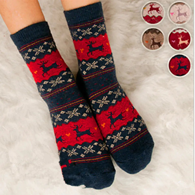 Warm Retro Christmas Print Socks For Women