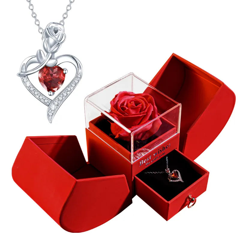 Elegant Christmas Rose Jewelry Box & Necklace