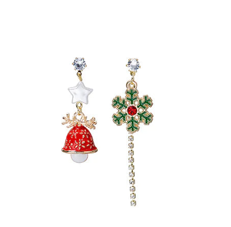 Vintage Christmas Snowflake Bell Tassel Earrings