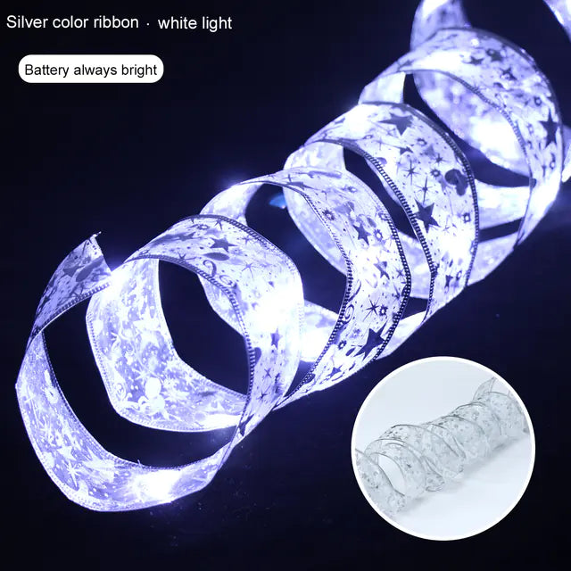 Christmas Ribbon Fairy Light String Garland Decoration For Home Decor