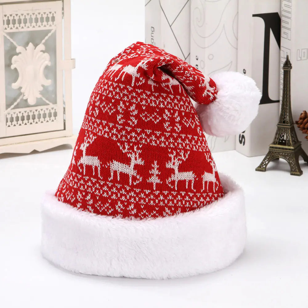 Knitted Wool Flannel Christmas Hat With Snowflake Deer
