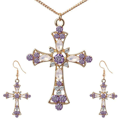 Cross Pendant Earrings & Necklace Set For Christmas