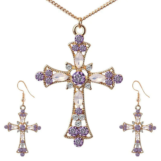 Cross Pendant Earrings & Necklace Set For Christmas